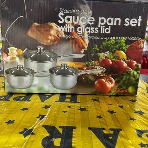 Stainless Steel Sauce Pan Set with Glass Lid - Silver 6 pieces